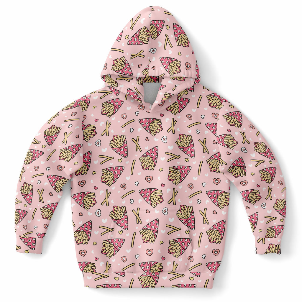 Girls Pink French Fries Hoodie – Ultra Comfy & Stretchy, Cozy Fleece or Lightweight Sports Fabric, Double-Layer Hood & Kangaroo Pocket