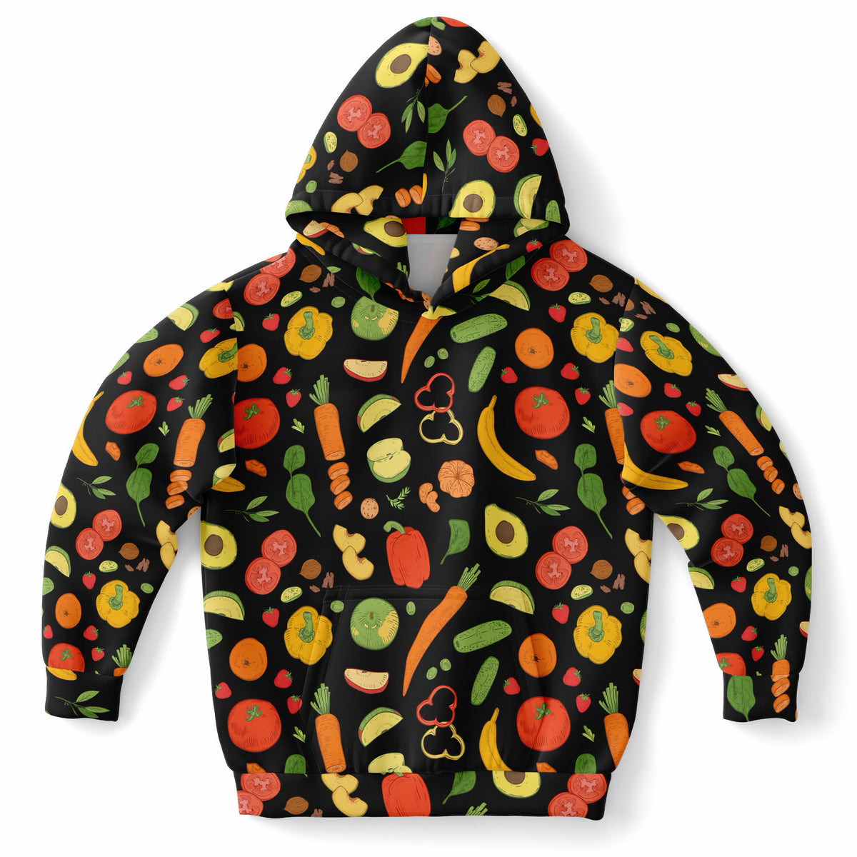 Kids Fruits & Vegetables Hoodie – Ultra Comfy & Stretchy, Cozy Fleece or Lightweight Sports Fabric, Double-Layer Hood & Kangaroo Pocket
