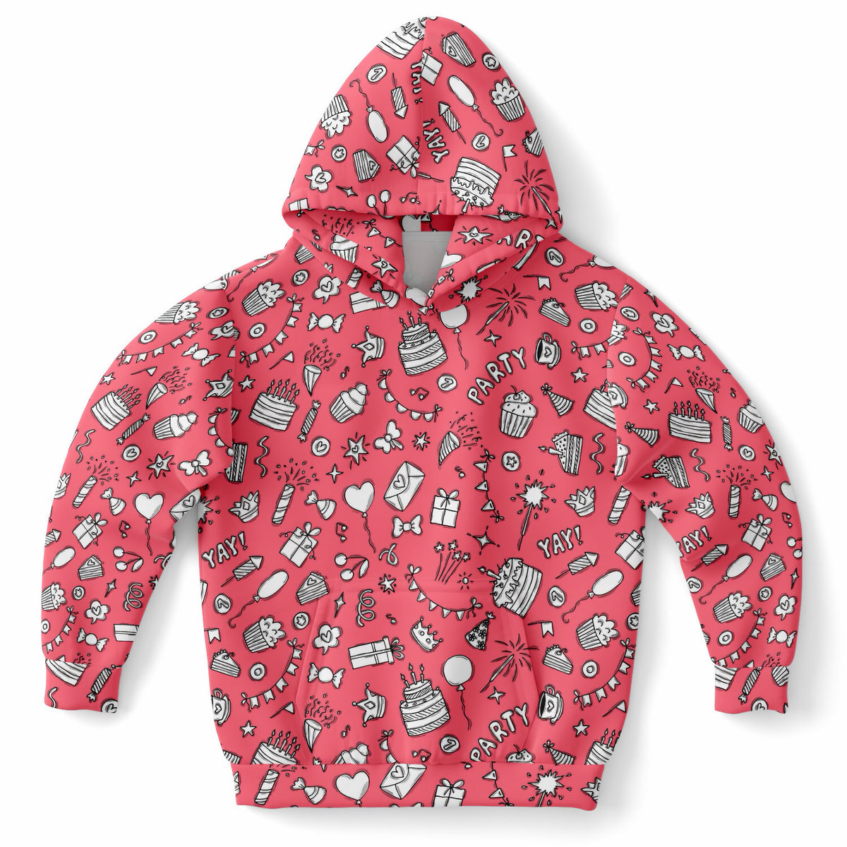 Girls Pink Birthday Themed Hoodie – Ultra Comfy & Stretchy, Cozy Fleece or Lightweight Sports Fabric, Double-Layer Hood & Kangaroo Pocket