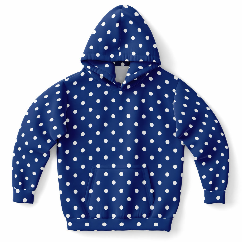 Kids Royal Blue Polka Dot Hoodie – Ultra Comfy & Stretchy, Cozy Fleece or Lightweight Sports Fabric, Double-Layer Hood & Kangaroo Pocket