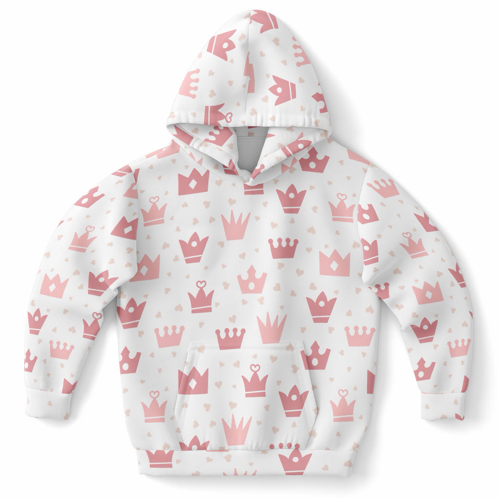 Girls Princess Crowns Hoodie – Ultra Comfy & Stretchy, Cozy Fleece or Lightweight Sports Fabric, Double-Layer Hood & Kangaroo Pocket