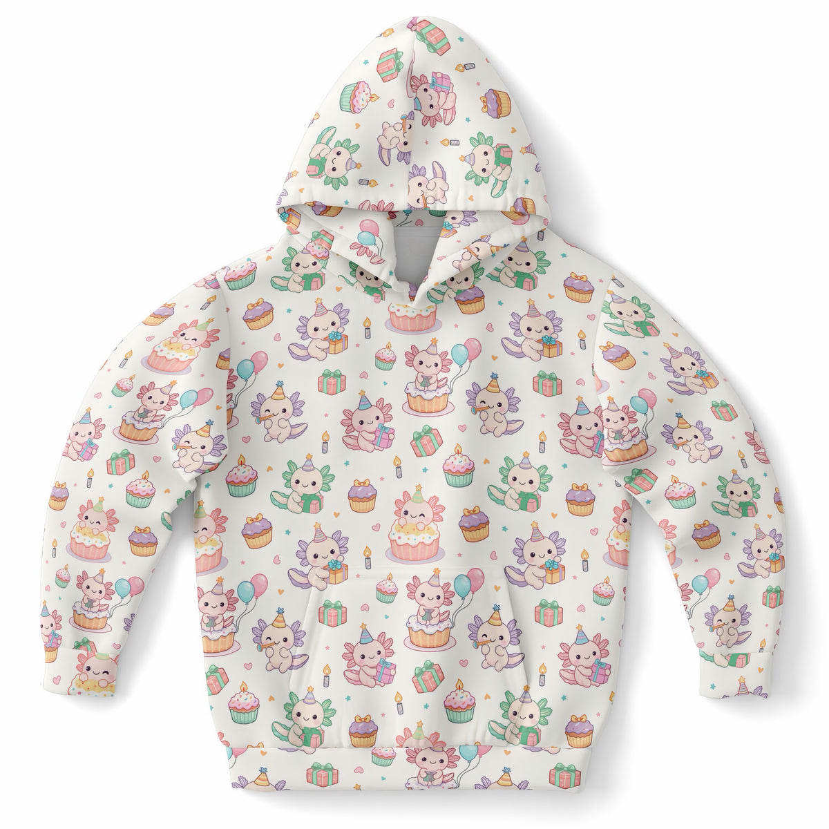 Kids Axolotl Birthday Hoodie – Ultra Comfy & Stretchy, Cozy Fleece or Lightweight Sports Fabric, Double-Layer Hood & Kangaroo Pocket