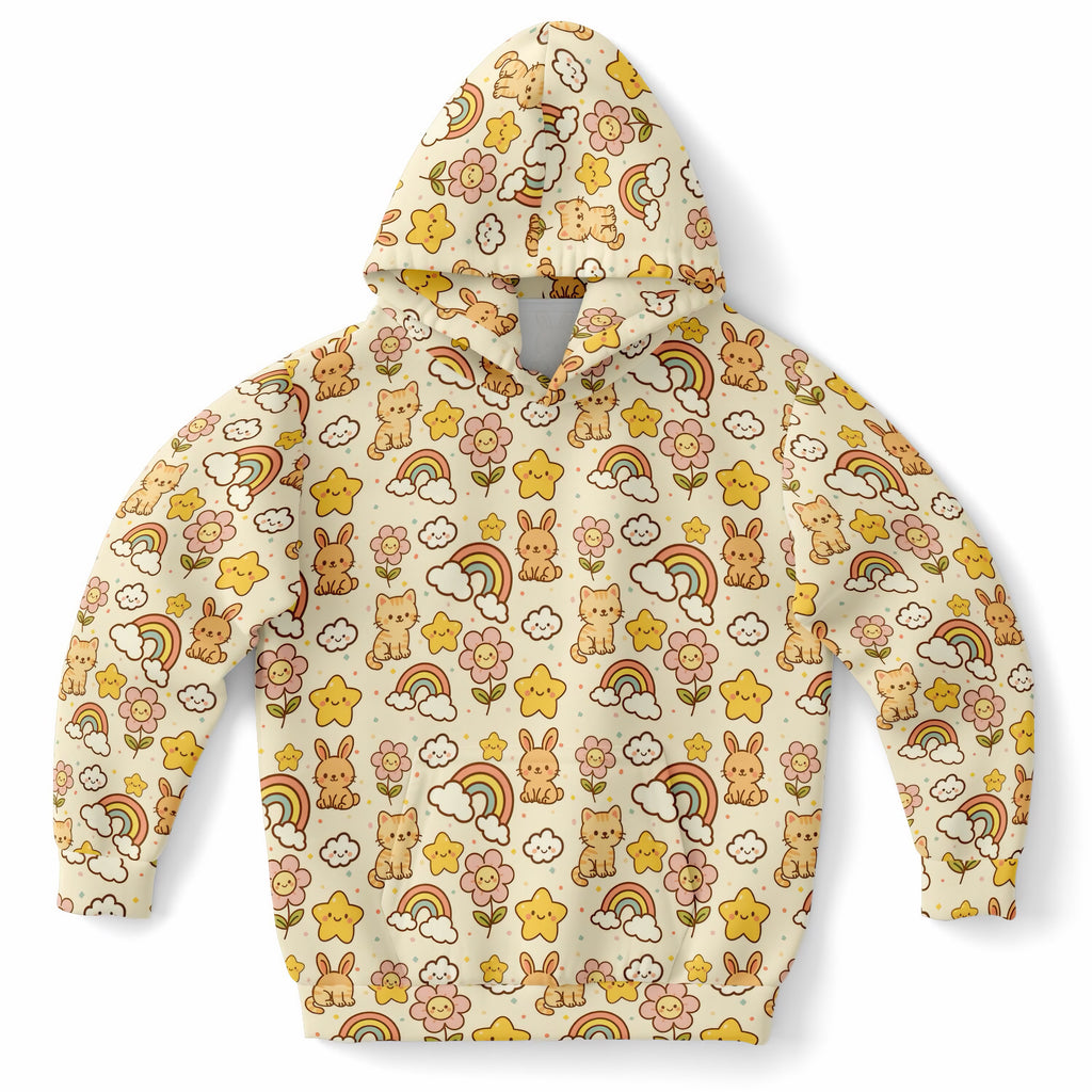 Girls Cute Kawaii Bunny & Kitten Hoodie – Ultra Comfy & Stretchy, Cozy Fleece or Lightweight Sports Fabric, Double-Layer Hood & Kangaroo Pocket