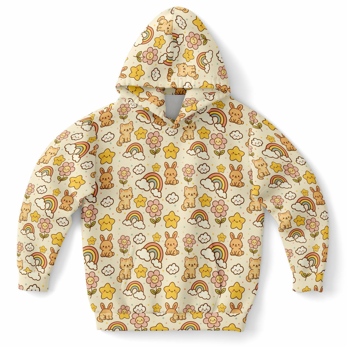 Girls Cute Kawaii Bunny & Kitten Hoodie – Ultra Comfy & Stretchy, Cozy Fleece or Lightweight Sports Fabric, Double-Layer Hood & Kangaroo Pocket