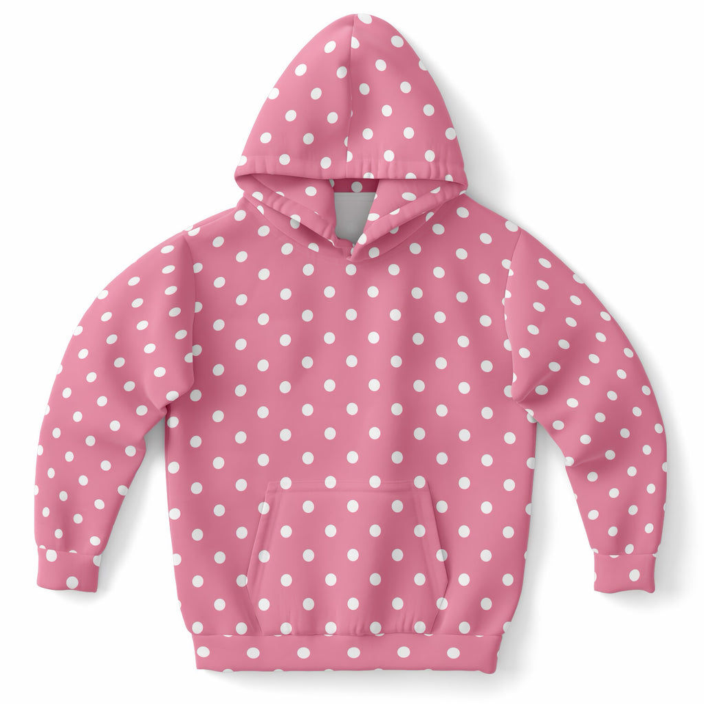 Girls Pink Polka Dot Hoodie – Ultra Comfy & Stretchy, Cozy Fleece or Lightweight Sports Fabric, Double-Layer Hood & Kangaroo Pocket