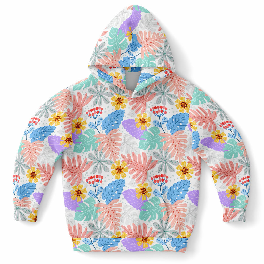 Girls Colorful Tropical Floral Hoodie – Ultra Comfy & Stretchy, Cozy Fleece or Lightweight Sports Fabric, Double-Layer Hood & Kangaroo Pocket