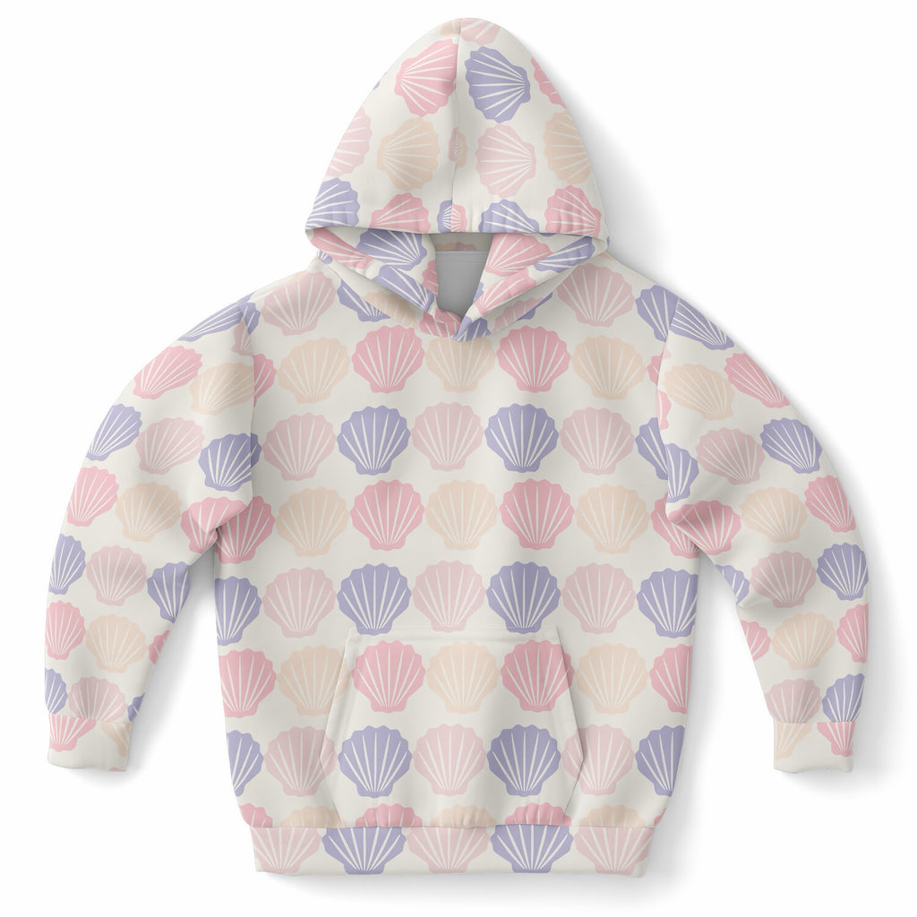 Girls Pastel Seashell Hoodie – Ultra Comfy & Stretchy, Cozy Fleece or Lightweight Sports Fabric, Double-Layer Hood & Kangaroo Pocket