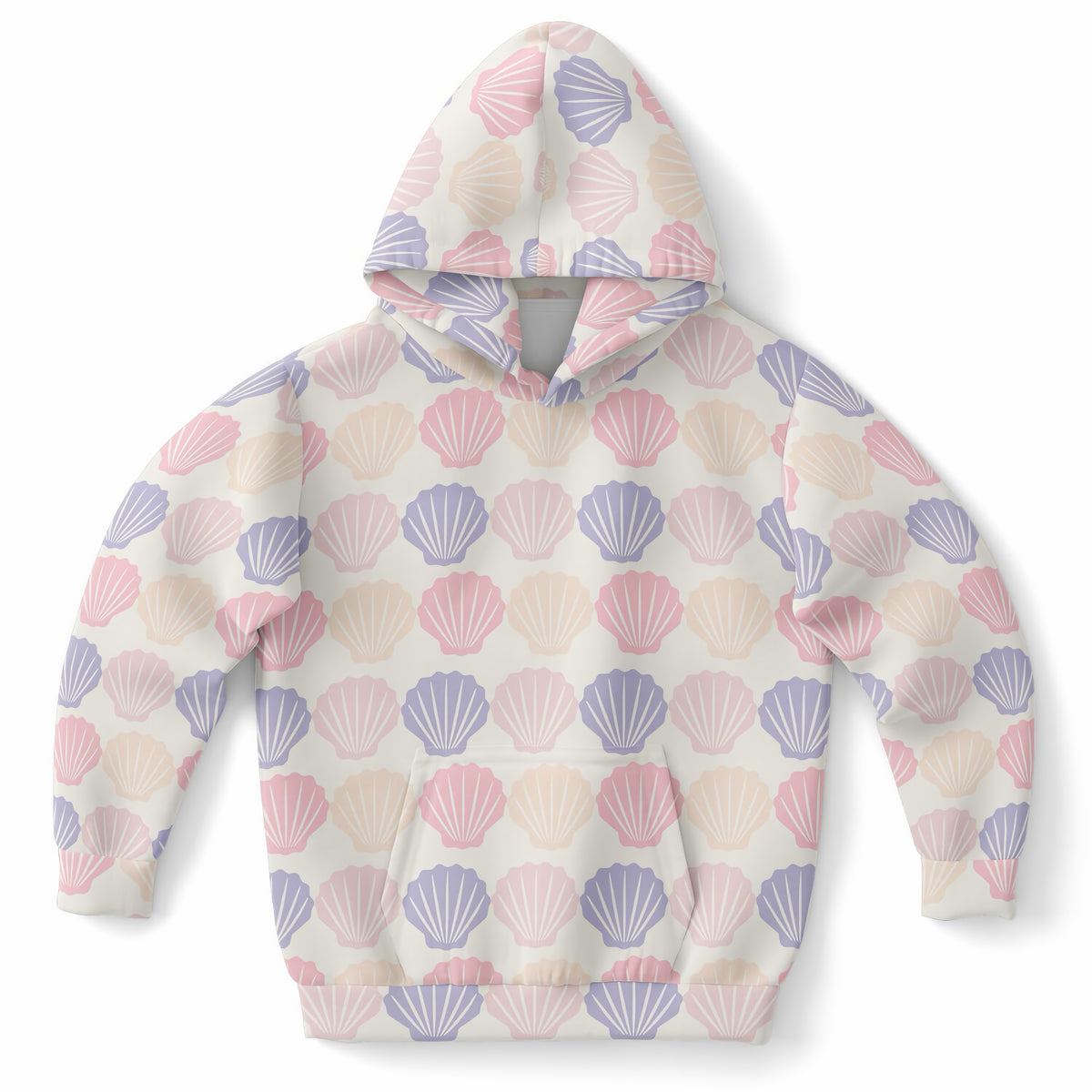 Girls Pastel Seashell Hoodie – Ultra Comfy & Stretchy, Cozy Fleece or Lightweight Sports Fabric, Double-Layer Hood & Kangaroo Pocket