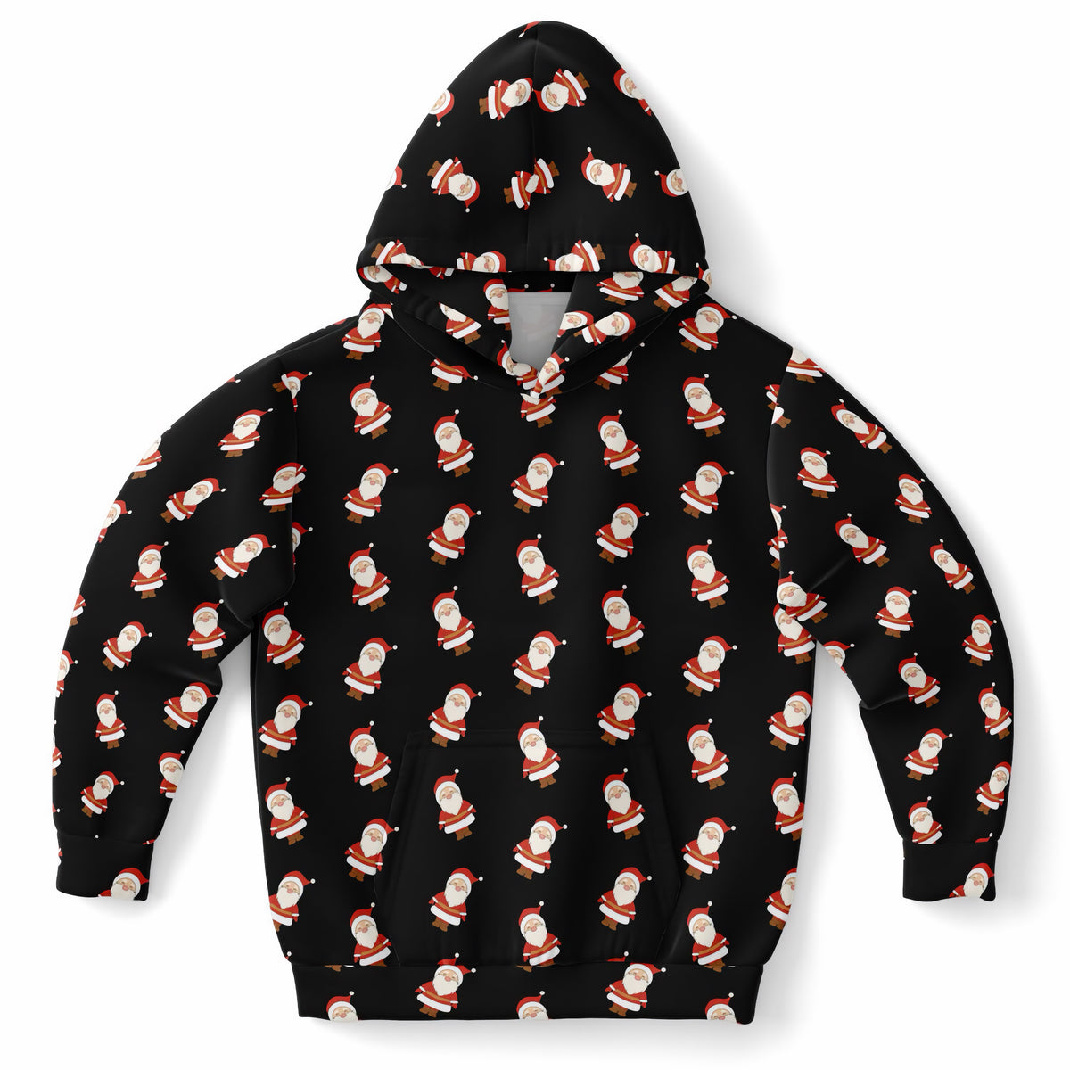Kids Black Santa Claus Christmas Hoodie – Ultra Comfy & Stretchy, Cozy Fleece or Lightweight Sports Fabric, Double-Layer Hood & Kangaroo Pocket
