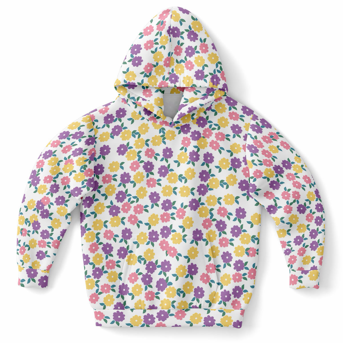 Girls Colorful Daisy Flower Hoodie – Ultra Comfy & Stretchy, Cozy Fleece or Lightweight Sports Fabric, Double-Layer Hood & Kangaroo Pocket