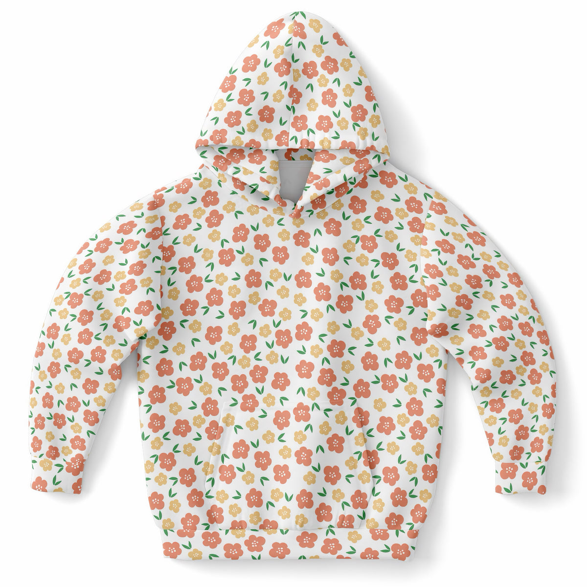 Girls Peach & Yellow Floral Hoodie – Ultra Comfy & Stretchy, Cozy Fleece or Lightweight Sports Fabric, Double-Layer Hood & Kangaroo Pocket