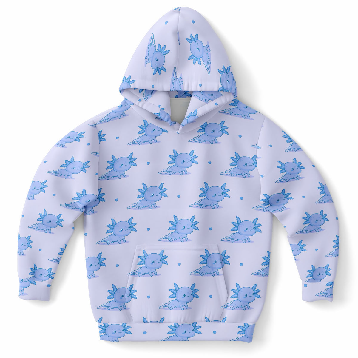 Kids Blue Axolotl Hoodie – Ultra Comfy & Stretchy, Cozy Fleece or Lightweight Sports Fabric, Double-Layer Hood & Kangaroo Pocket