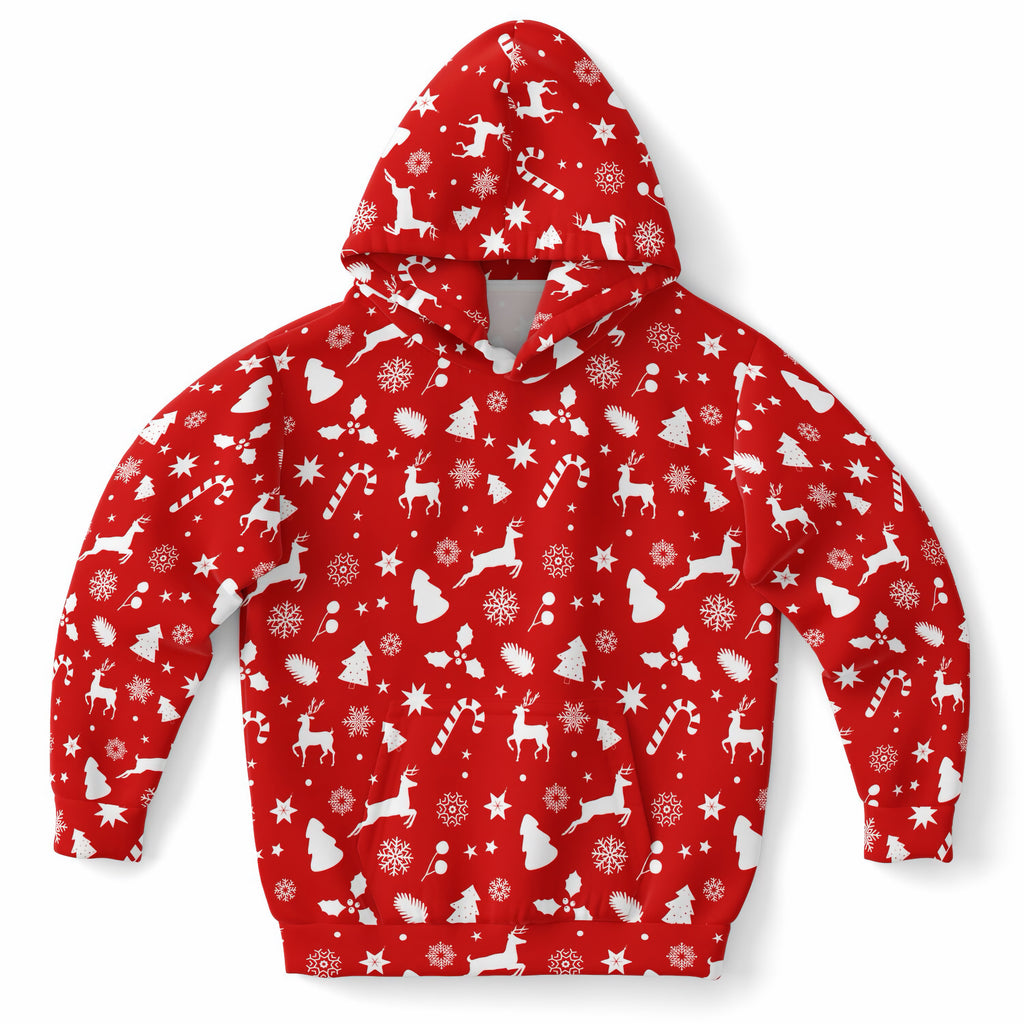 Kids Red Christmas Hoodie – Ultra Comfy & Stretchy, Cozy Fleece or Lightweight Sports Fabric, Double-Layer Hood & Kangaroo Pocket