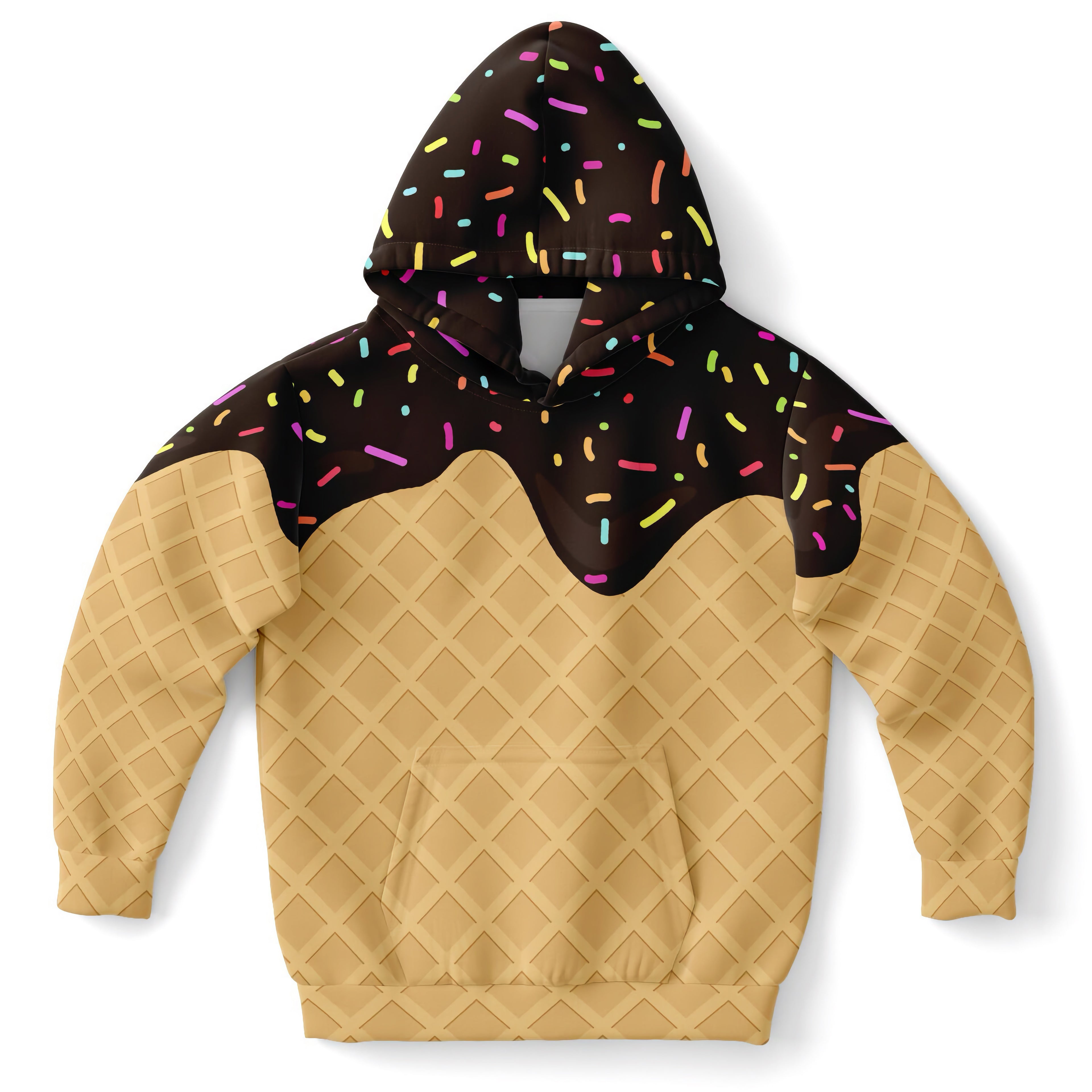 Kids Chocolate Ice Cream Cone Hoodie – Cozy Cotton Fleece or Lightweight Sports Fabric