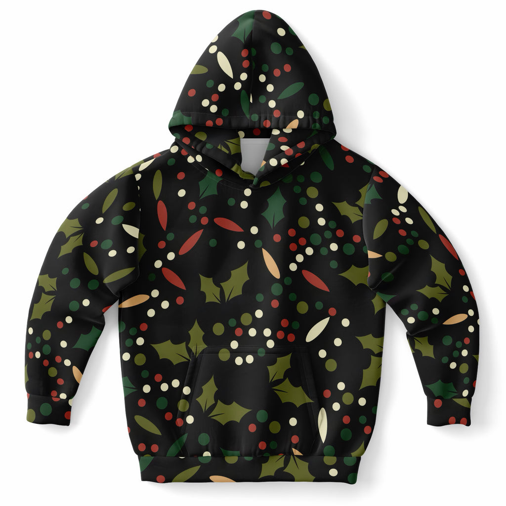 Kids Christmas Holly Berry Hoodie – Ultra Comfy & Stretchy, Cozy Fleece or Lightweight Sports Fabric, Double-Layer Hood & Kangaroo Pocket