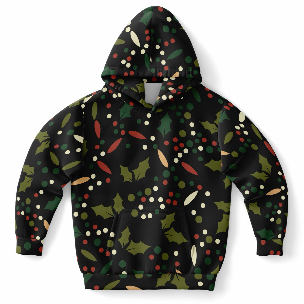 Kids Christmas Holly Berry Hoodie – Ultra Comfy & Stretchy, Cozy Fleece or Lightweight Sports Fabric, Double-Layer Hood & Kangaroo Pocket