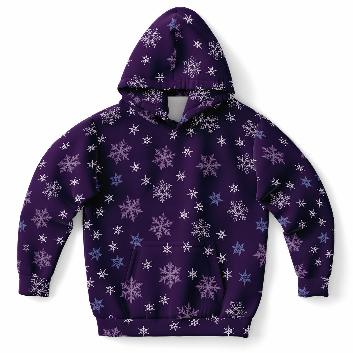 Kids Purple Snowflakes Christmas Hoodie – Ultra Comfy & Stretchy, Cozy Fleece or Lightweight Sports Fabric, Double-Layer Hood & Kangaroo Pocket