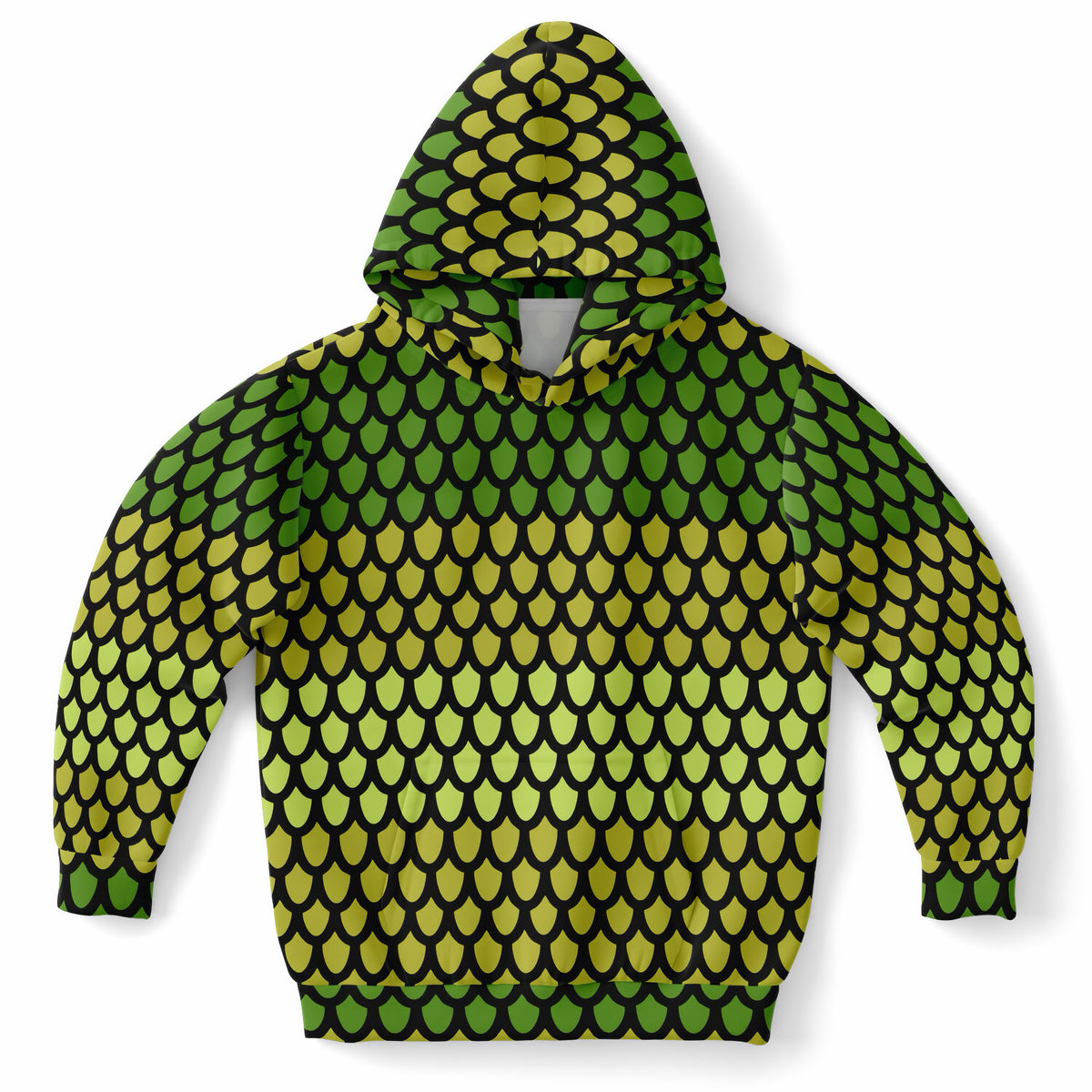 Kids Green Dragon Scales Hoodie – Ultra Comfy & Stretchy, Cozy Fleece or Lightweight Sports Fabric, Double-Layer Hood & Kangaroo Pocket