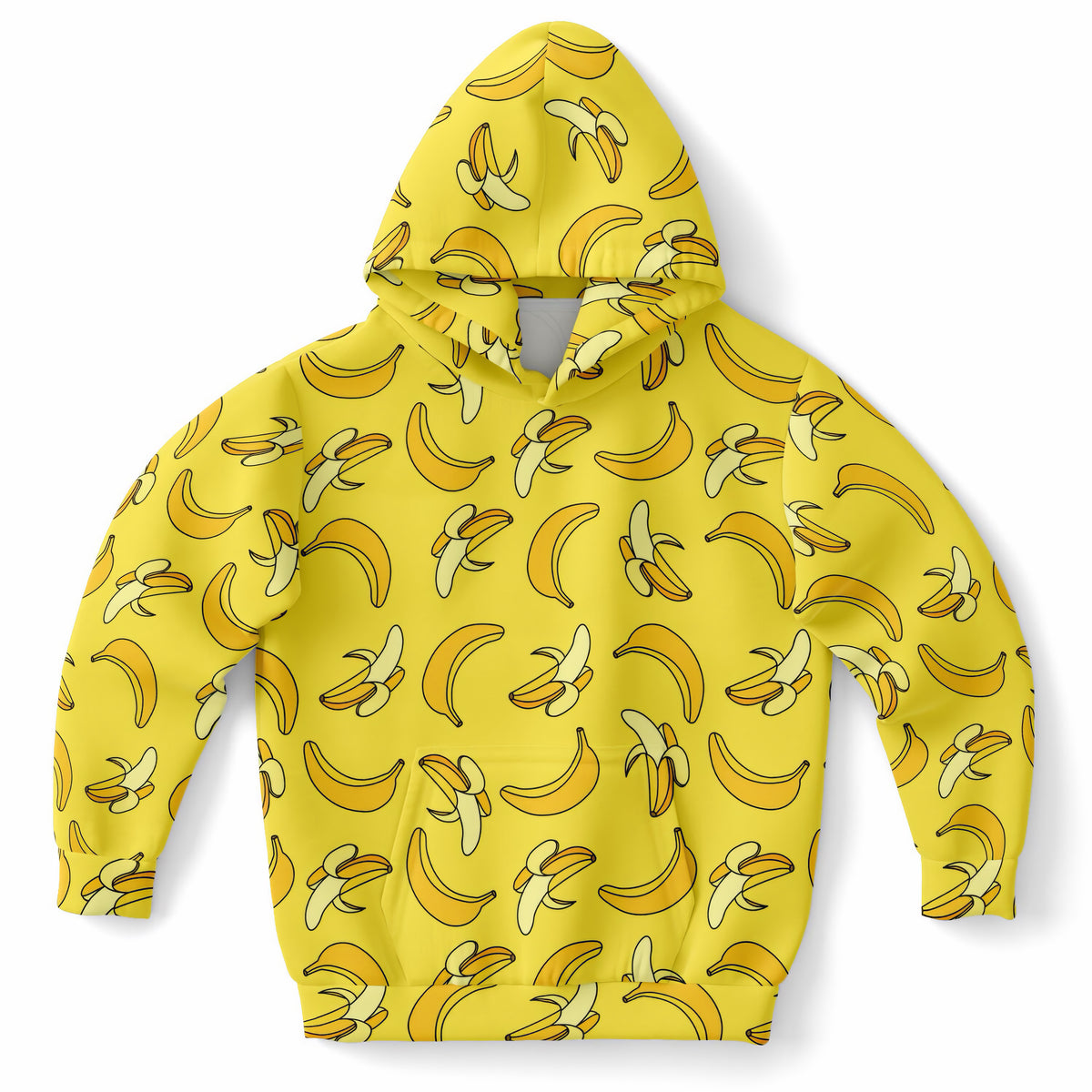 Kids Yellow Banana Hoodie – Ultra Comfy & Stretchy, Cozy Fleece or Lightweight Sports Fabric, Double-Layer Hood & Kangaroo Pocket