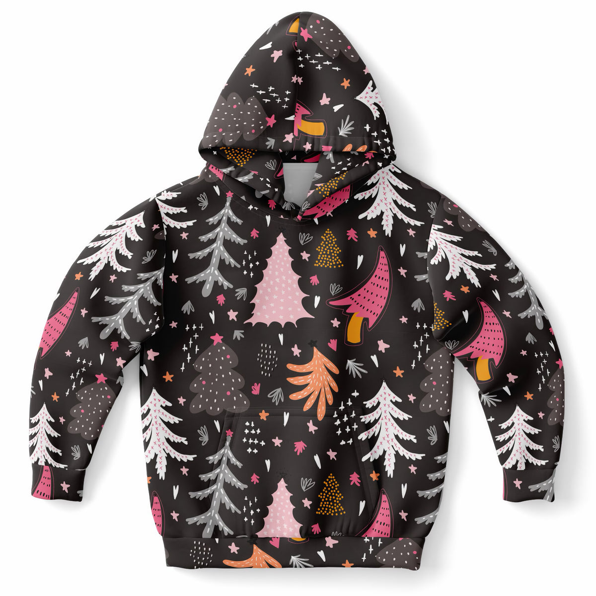 Girls Dark Brown Christmas Tree Hoodie – Ultra Comfy & Stretchy, Cozy Fleece or Lightweight Sports Fabric, Double-Layer Hood & Kangaroo Pocket