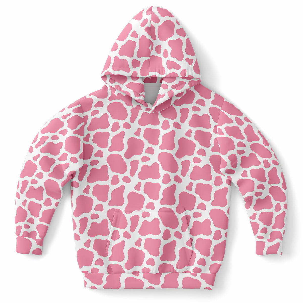 Girls Pink Cow Print Hoodie – Ultra Comfy & Stretchy, Cozy Fleece or Lightweight Sports Fabric, Double-Layer Hood & Kangaroo Pocket
