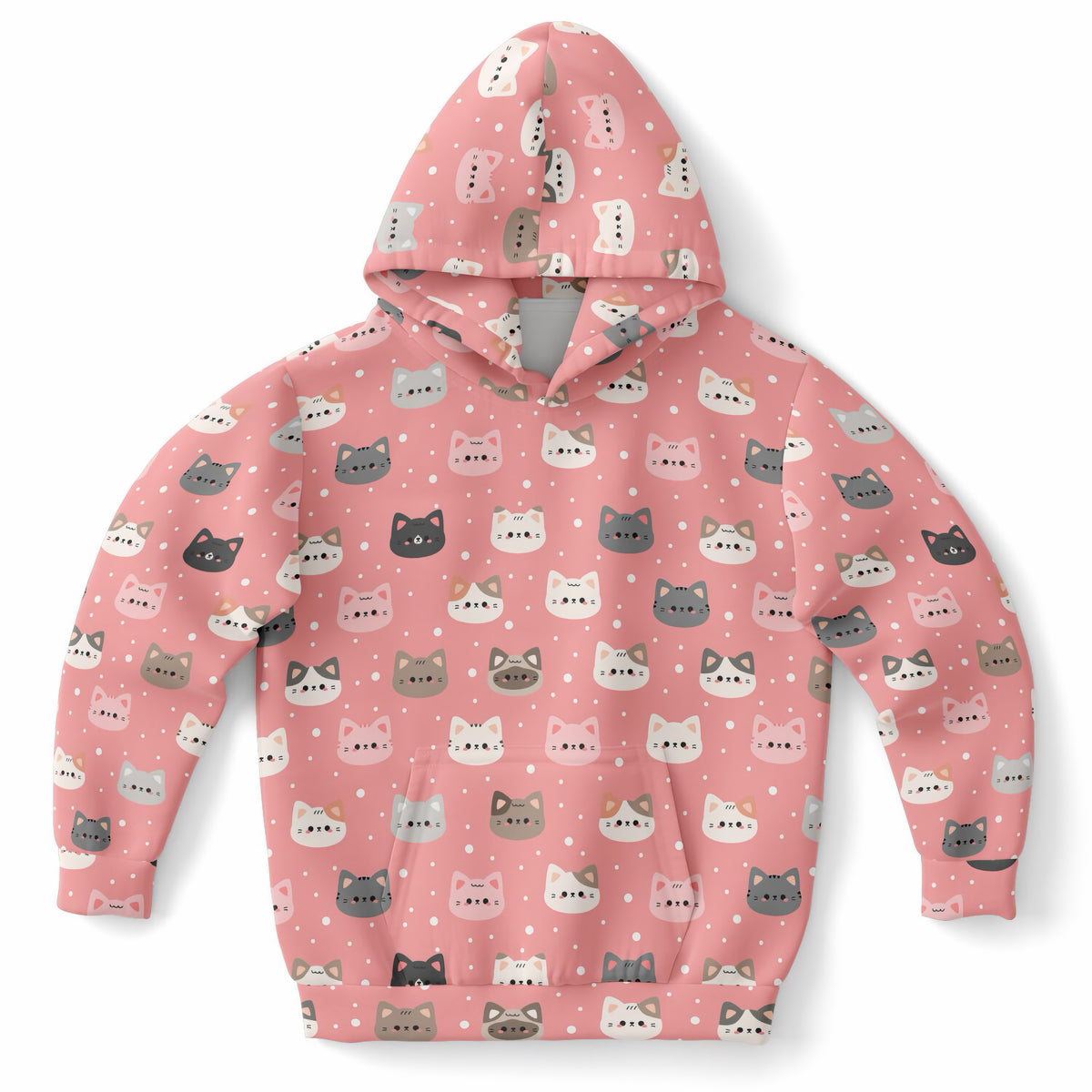 Girls Pink Cat Hoodie – Ultra Comfy & Stretchy, Cozy Fleece or Lightweight Sports Fabric, Double-Layer Hood & Kangaroo Pocket