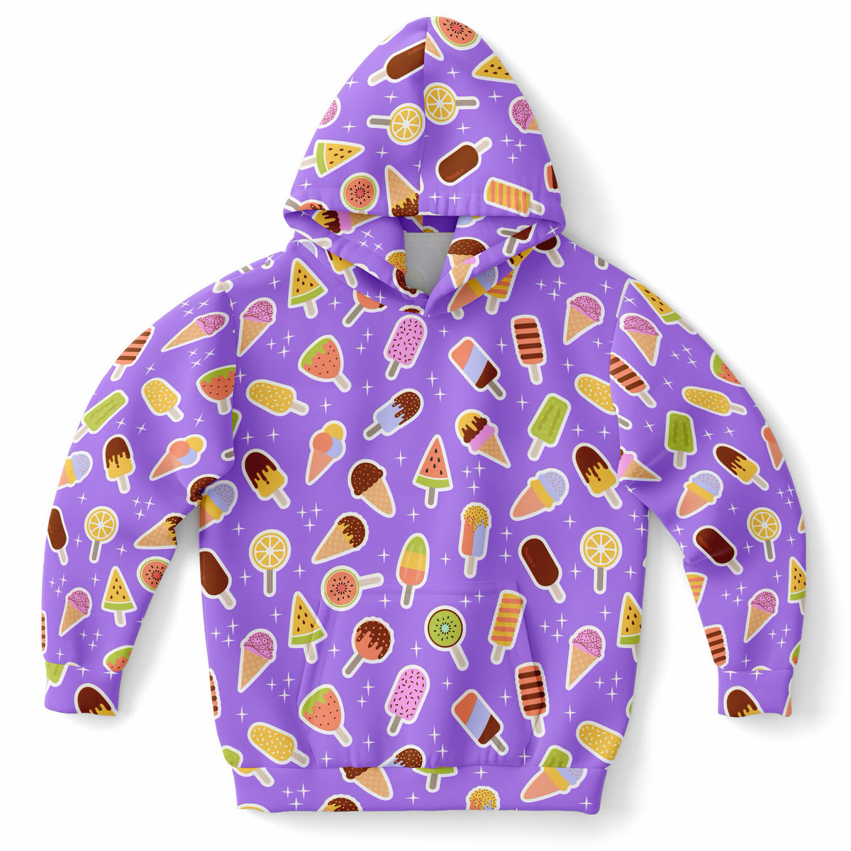 Girls Purple Ice Cream Hoodie – Ultra Comfy & Stretchy, Cozy Fleece or Lightweight Sports Fabric, Double-Layer Hood & Kangaroo Pocket