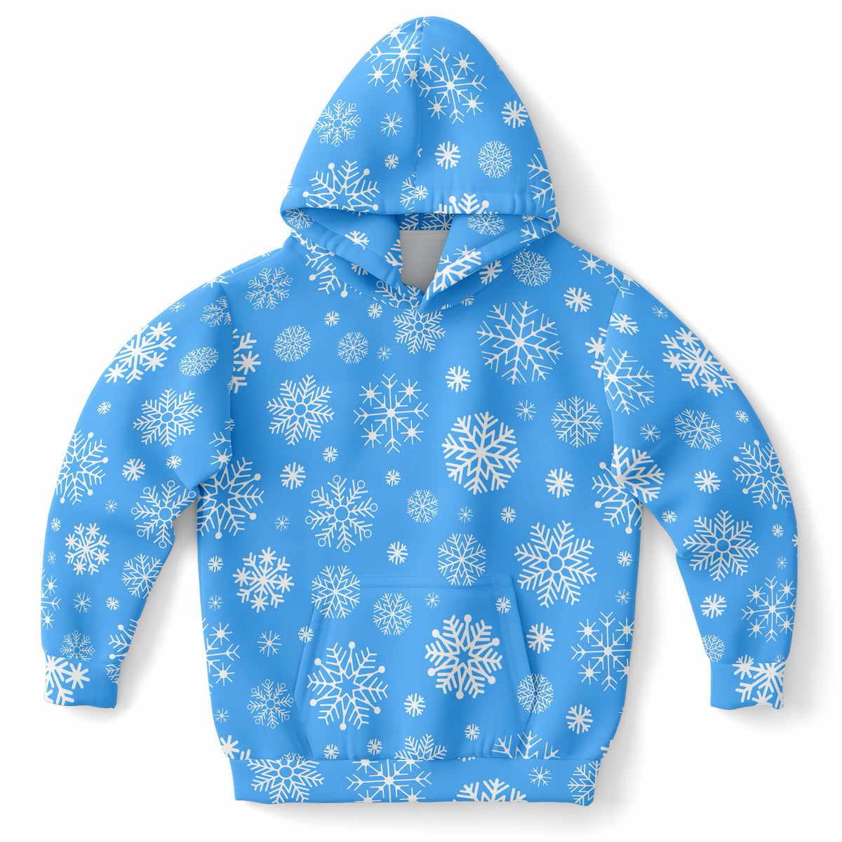 Kids Blue Snowflake Christmas Hoodie – Ultra Comfy & Stretchy, Cozy Fleece or Lightweight Sports Fabric, Double-Layer Hood & Kangaroo Pocket