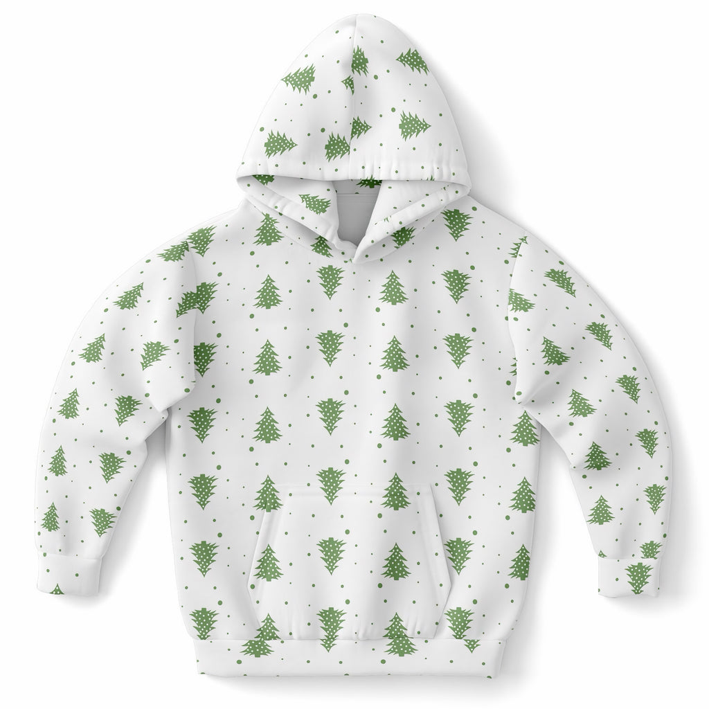 Kids Green Christmas Tree Hoodie – Ultra Comfy & Stretchy, Cozy Fleece or Lightweight Sports Fabric, Double-Layer Hood & Kangaroo Pocket