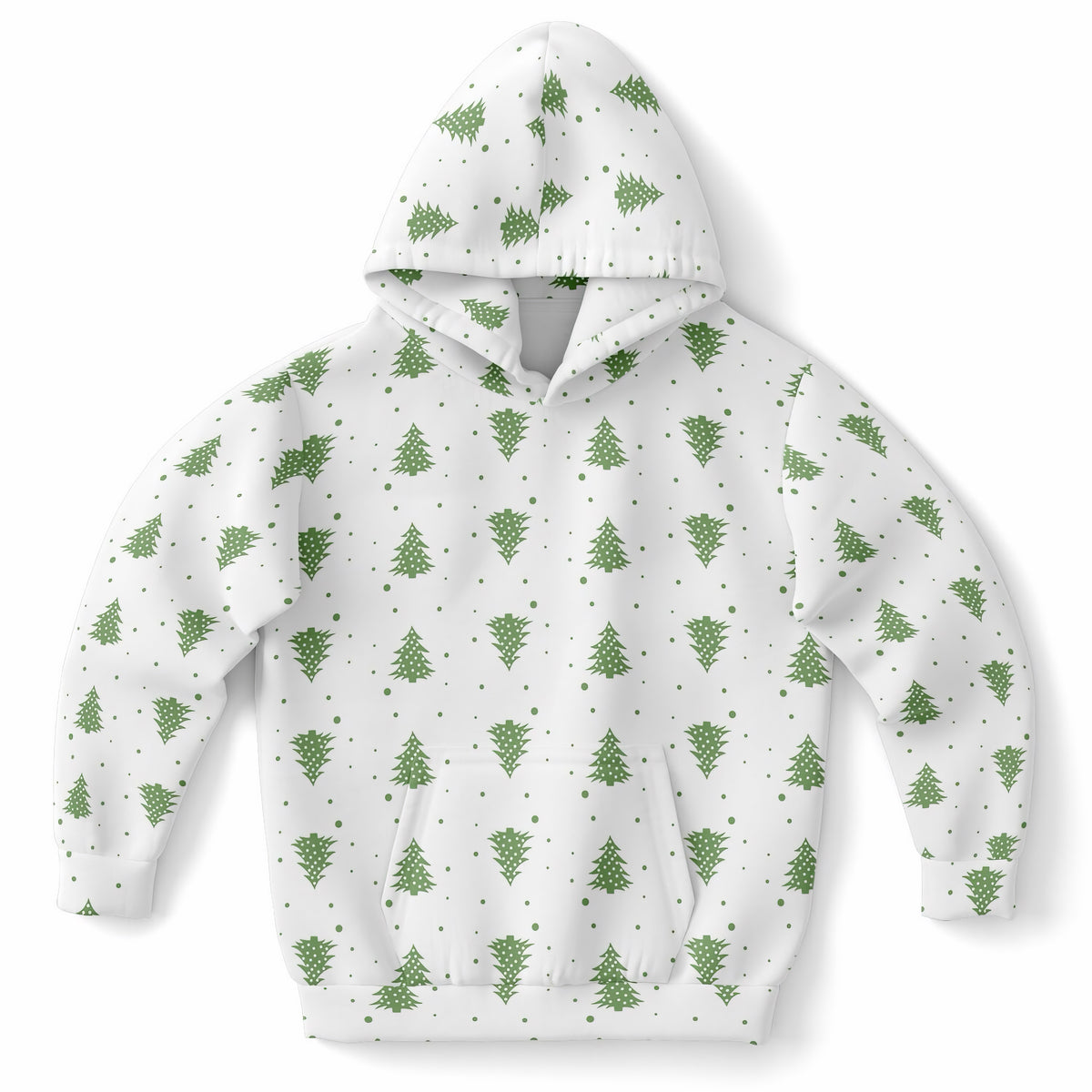 Kids Green Christmas Tree Hoodie – Ultra Comfy & Stretchy, Cozy Fleece or Lightweight Sports Fabric, Double-Layer Hood & Kangaroo Pocket