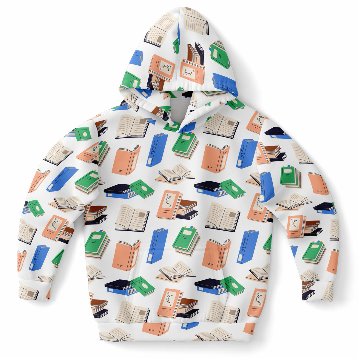 Kids Colorful Books Hoodie – Ultra Comfy & Stretchy, Cozy Fleece or Lightweight Sports Fabric, Double-Layer Hood & Kangaroo Pocket