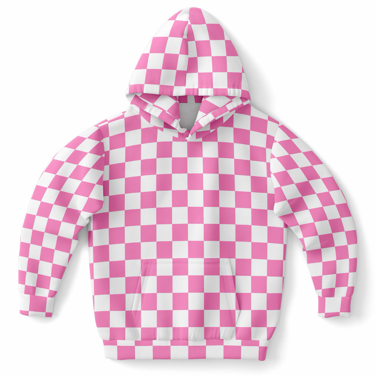 Girls Pink Checkered Hoodie – Ultra Comfy & Stretchy, Cozy Fleece or Lightweight Sports Fabric, Double-Layer Hood & Kangaroo Pocket