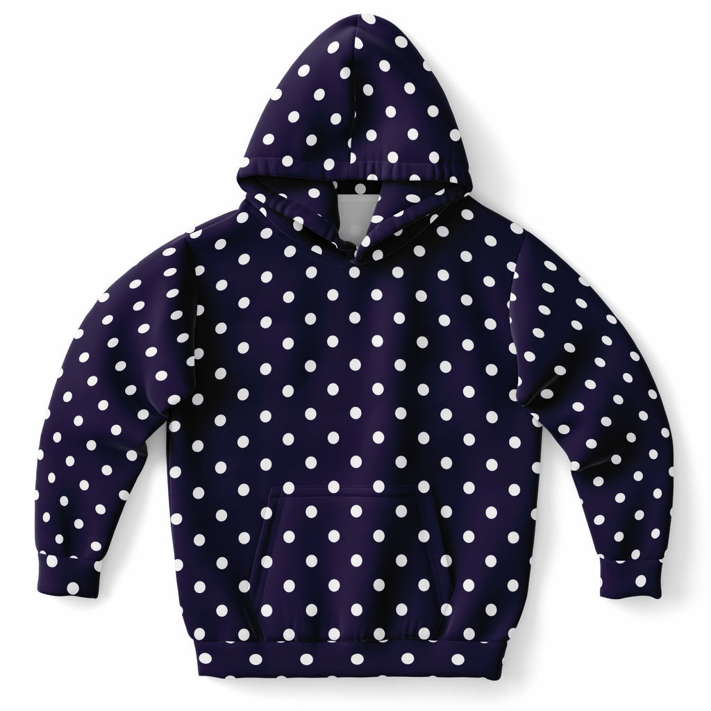 Girls Dark Purple Polka Dot Hoodie – Ultra Comfy & Stretchy, Cozy Fleece or Lightweight Sports Fabric, Double-Layer Hood & Kangaroo Pocket