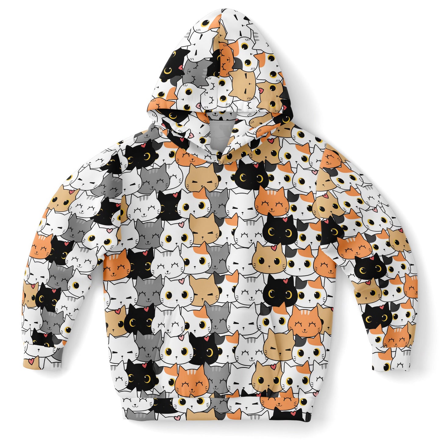 Girls Cat Face Hoodie – Cozy Cotton Fleece or Lightweight Sports Fabric