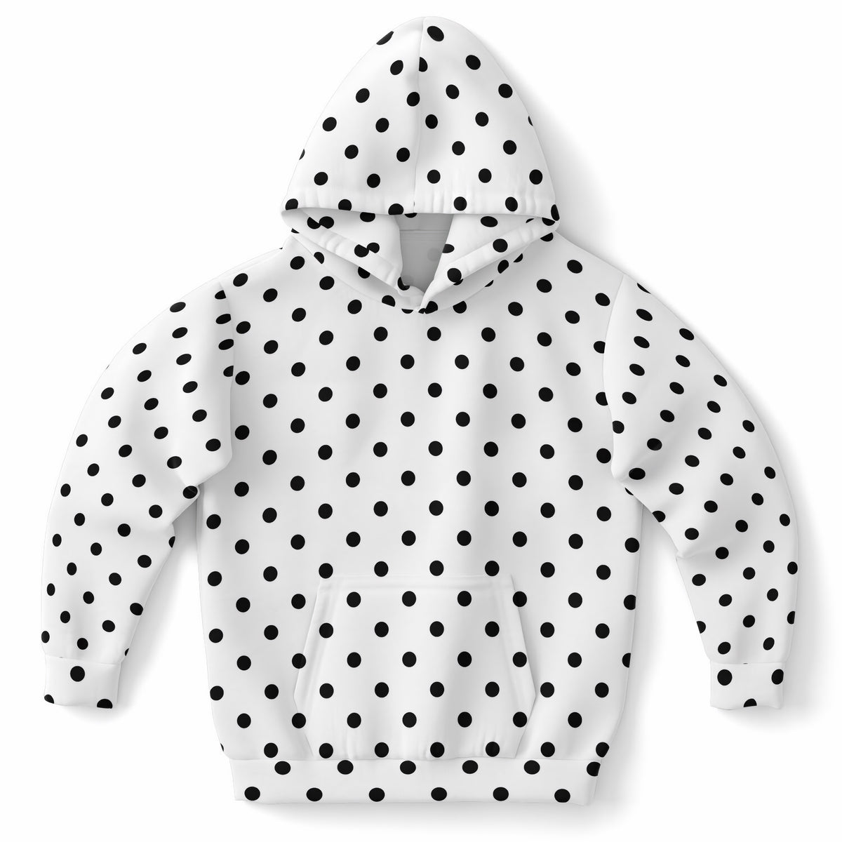 Kids White Polka Dot Hoodie – Ultra Comfy & Stretchy, Cozy Fleece or Lightweight Sports Fabric, Double-Layer Hood & Kangaroo Pocket