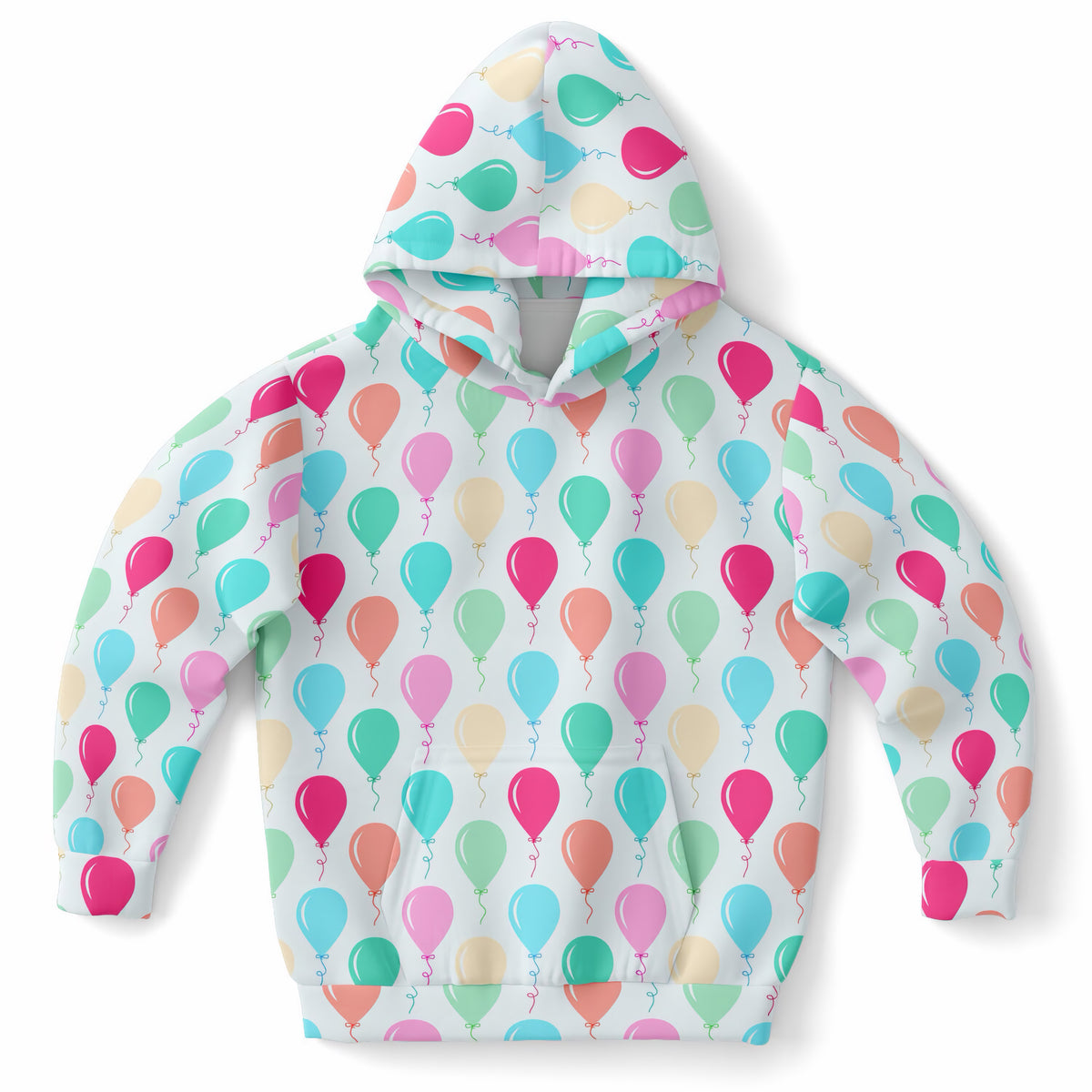 Kids Colorful Birthday Balloons Hoodie – Ultra Comfy & Stretchy, Cozy Fleece or Lightweight Sports Fabric, Double-Layer Hood & Kangaroo Pocket