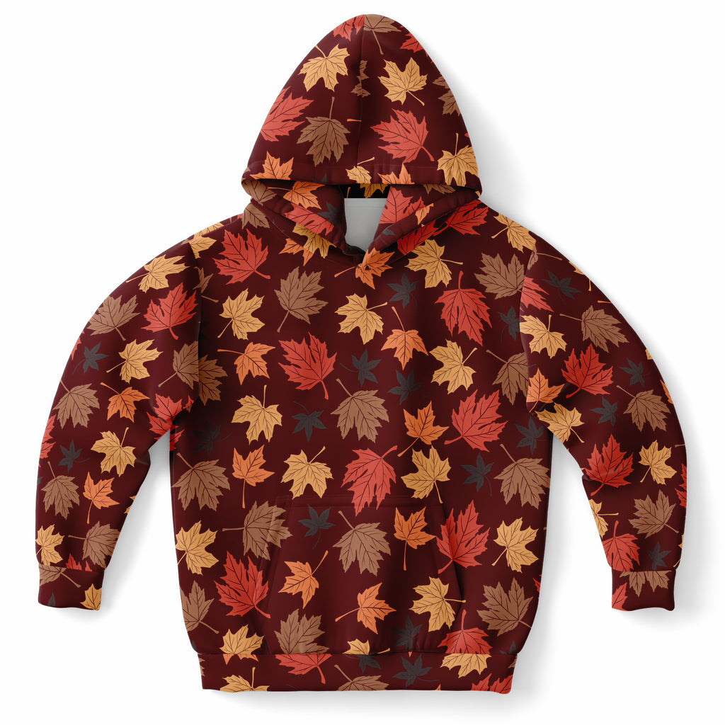 Kids Autumn Maple Leaves Hoodie – Ultra Comfy & Stretchy, Cozy Fleece or Lightweight Sports Fabric, Double-Layer Hood & Kangaroo Pocket