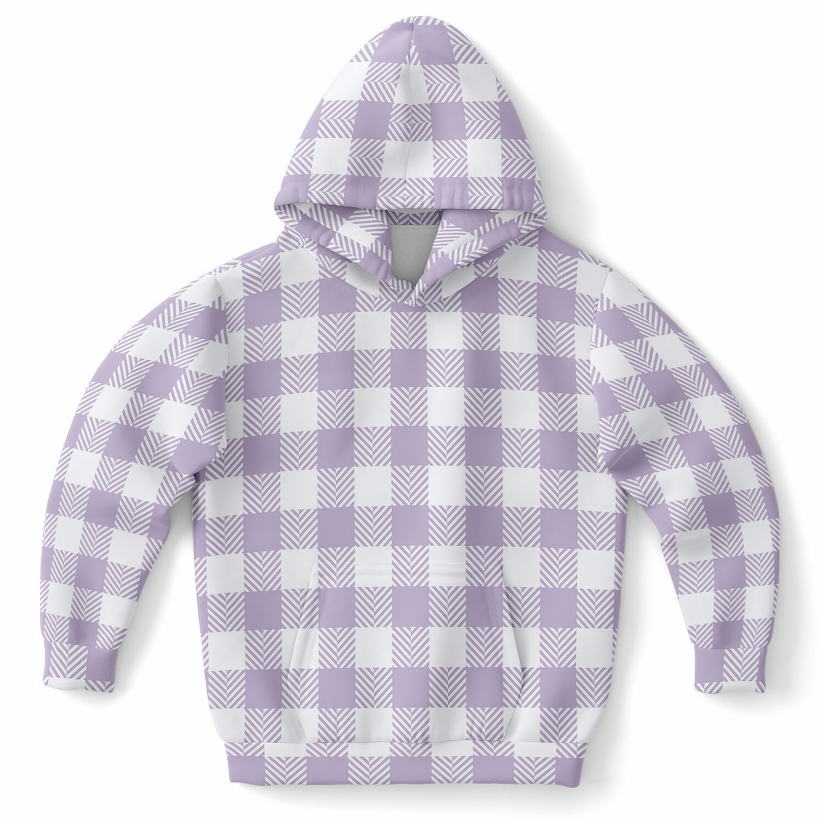 Girls Lavender Purple Gingham Plaid Hoodie – Ultra Comfy & Stretchy, Cozy Fleece or Lightweight Sports Fabric, Double-Layer Hood & Kangaroo Pocket