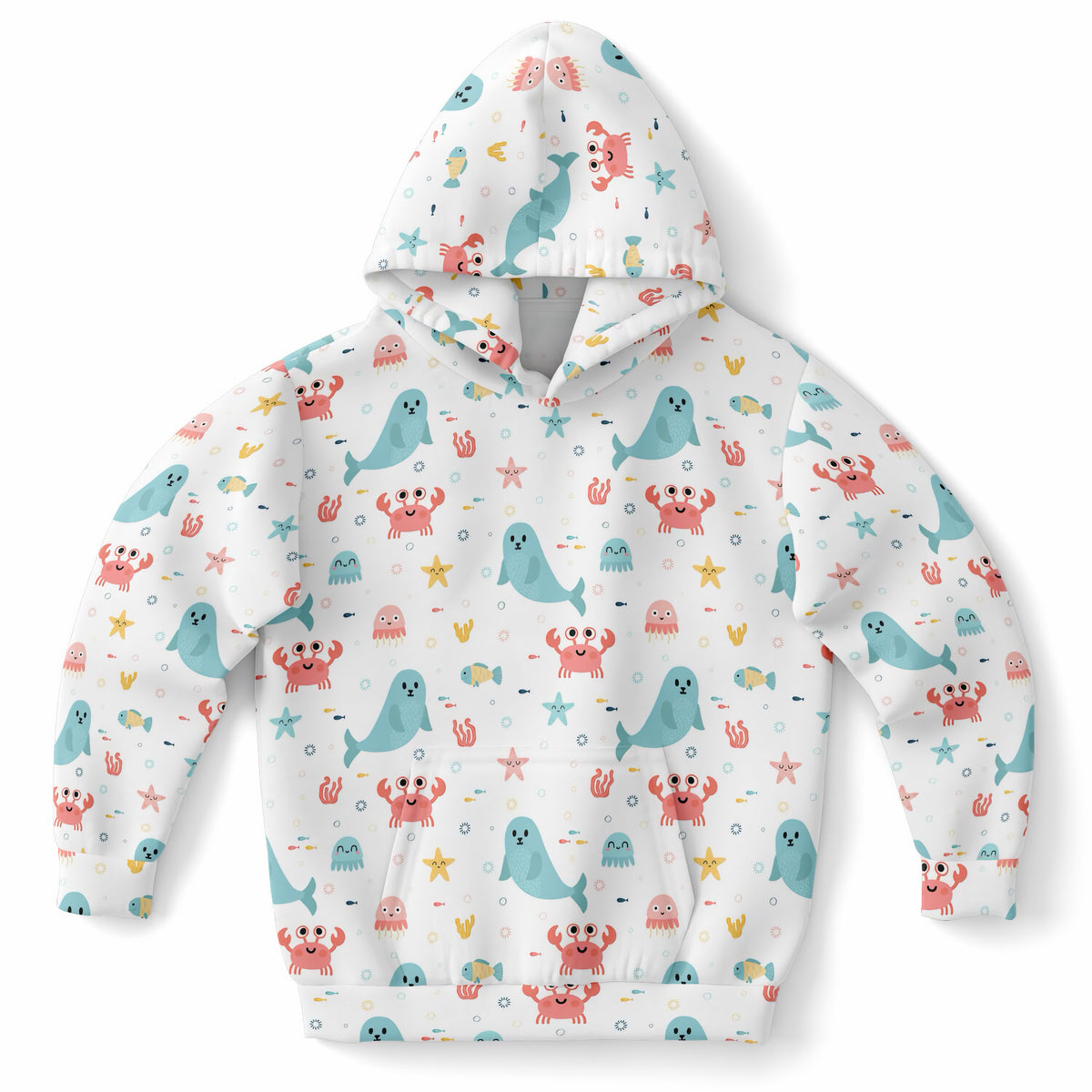 Kids Cute Ocean Animals Hoodie – Ultra Comfy & Stretchy, Cozy Fleece or Lightweight Sports Fabric, Double-Layer Hood & Kangaroo Pocket