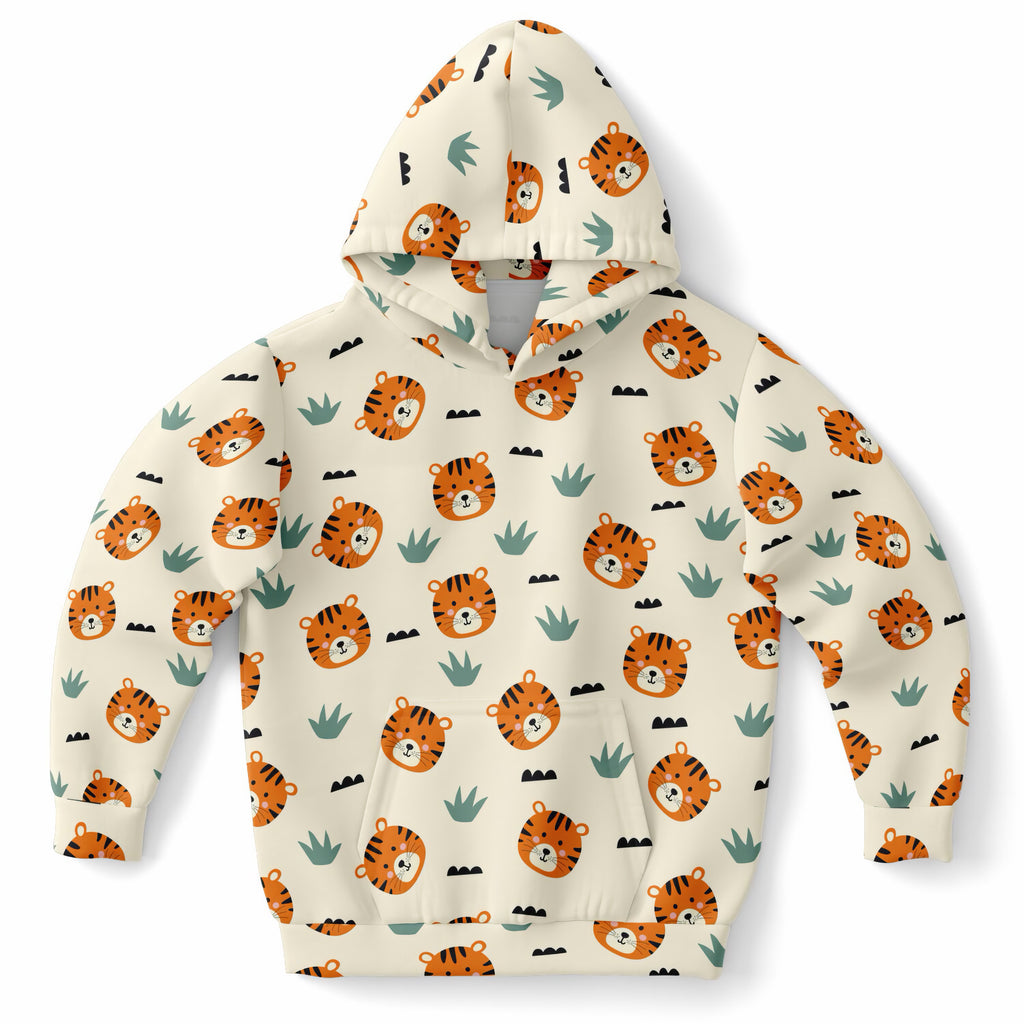 Kids Cute Orange Tiger Hoodie – Ultra Comfy & Stretchy, Cozy Fleece or Lightweight Sports Fabric, Double-Layer Hood & Kangaroo Pocket