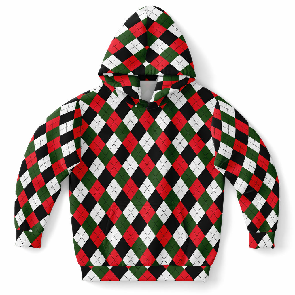 Kids Christmas Argyle Hoodie – Ultra Comfy & Stretchy, Cozy Fleece or Lightweight Sports Fabric, Double-Layer Hood & Kangaroo Pocket