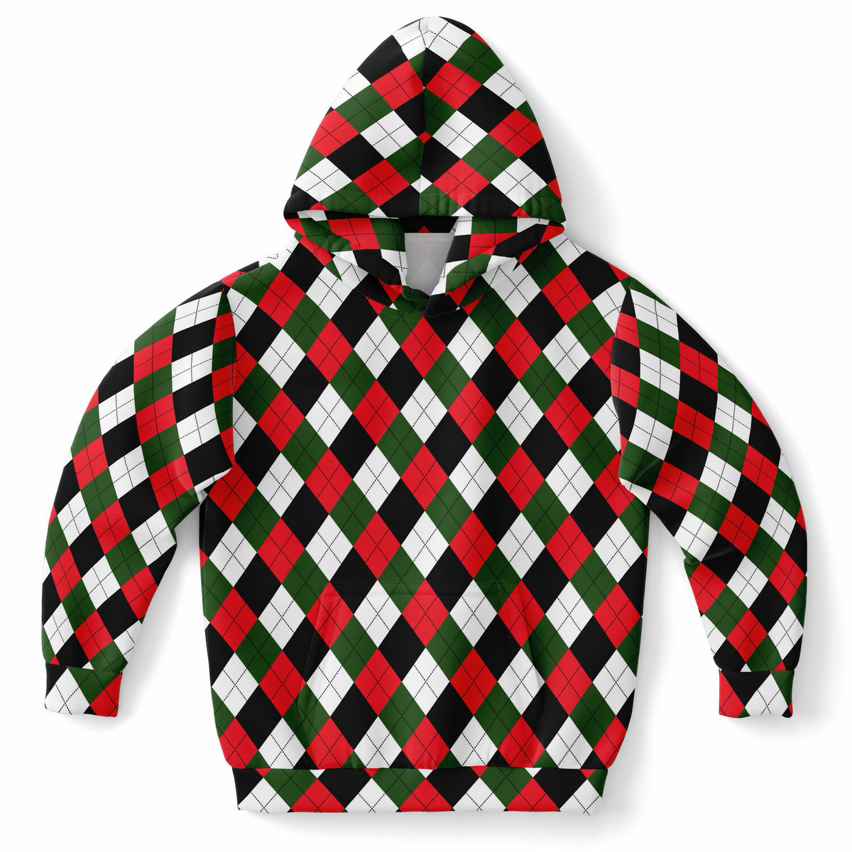 Kids Christmas Argyle Hoodie – Ultra Comfy & Stretchy, Cozy Fleece or Lightweight Sports Fabric, Double-Layer Hood & Kangaroo Pocket