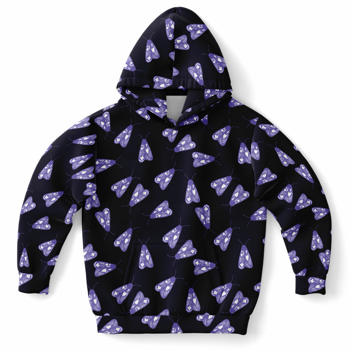 Kids Purple Moth Hoodie – Ultra Comfy & Stretchy, Cozy Fleece or Lightweight Sports Fabric, Double-Layer Hood & Kangaroo Pocket