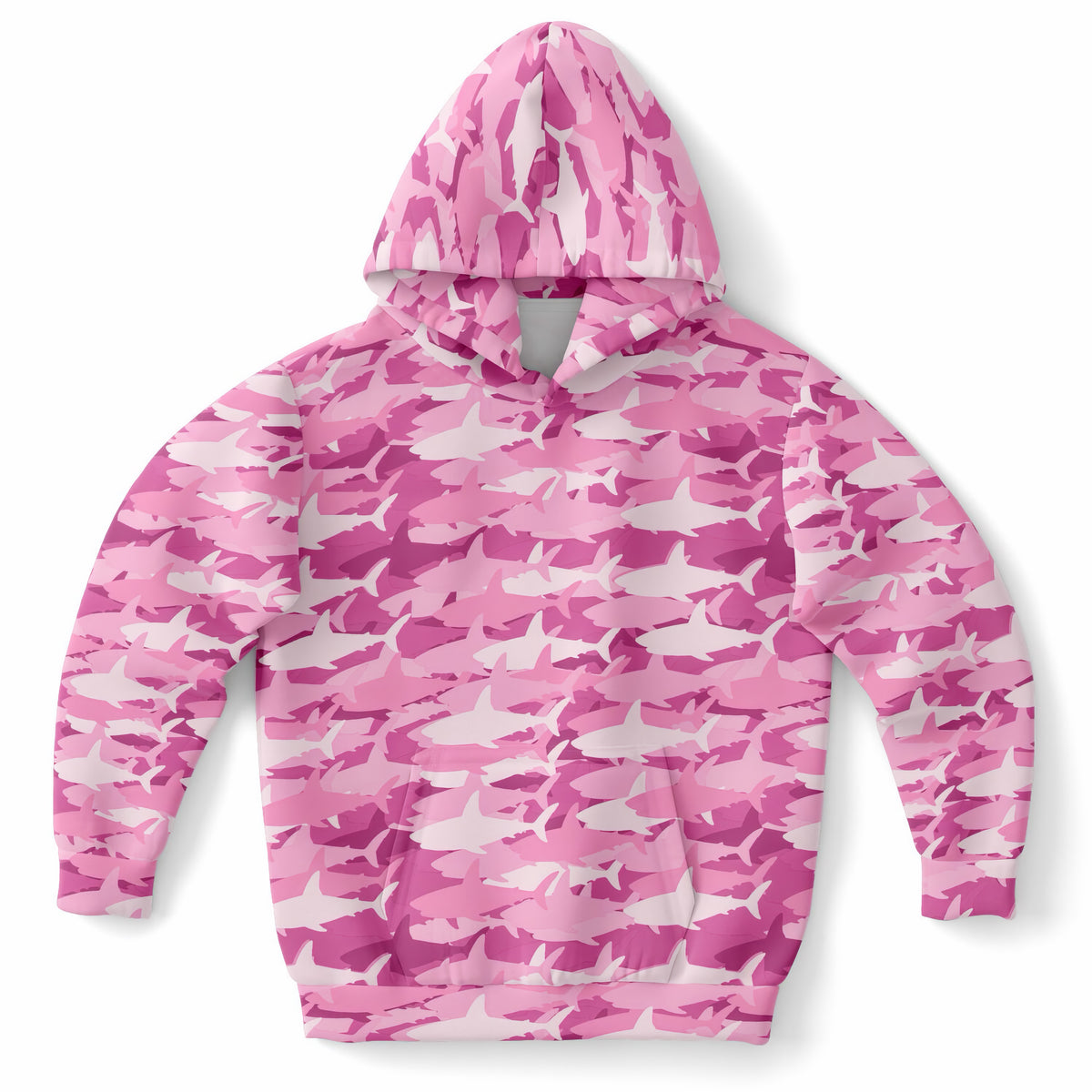 Girls Pink Shark Camouflage Hoodie – Ultra Comfy & Stretchy, Cozy Fleece or Lightweight Sports Fabric, Double-Layer Hood & Kangaroo Pocket