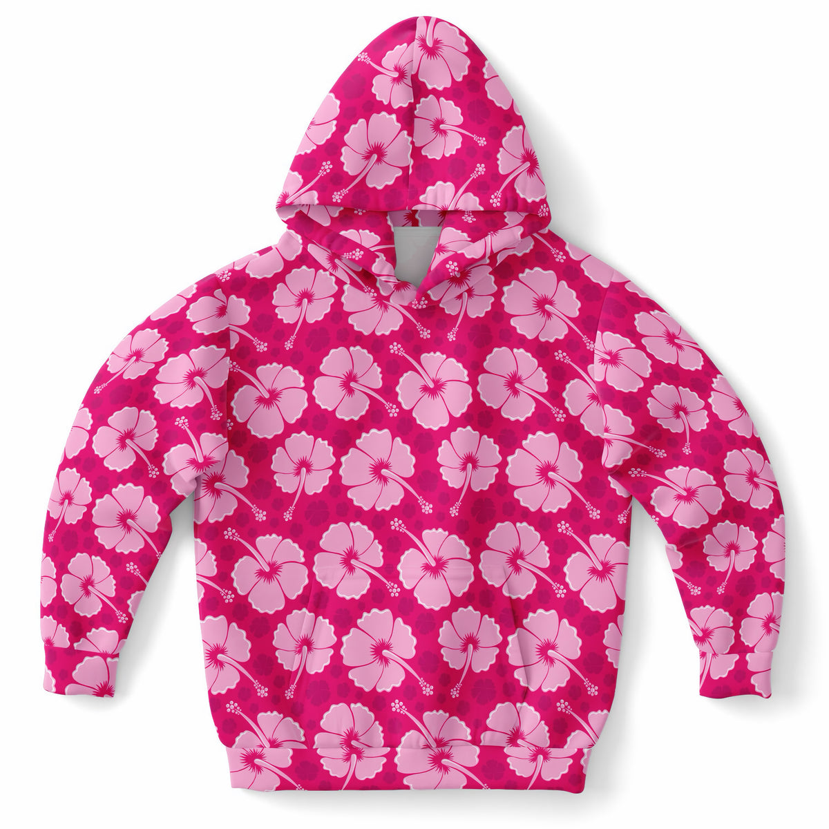 Girls Tropical Pink Hibiscus Hoodie – Ultra Comfy & Stretchy, Cozy Fleece or Lightweight Sports Fabric, Double-Layer Hood & Kangaroo Pocket
