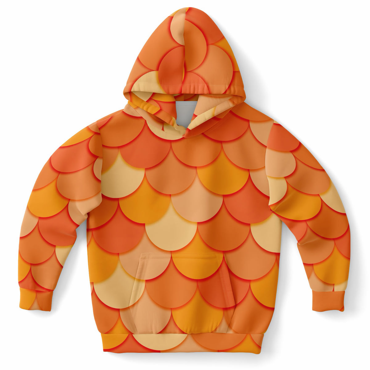 Girls Orange Mermaid Hoodie – Ultra Comfy & Stretchy, Cozy Fleece or Lightweight Sports Fabric, Double-Layer Hood & Kangaroo Pocket