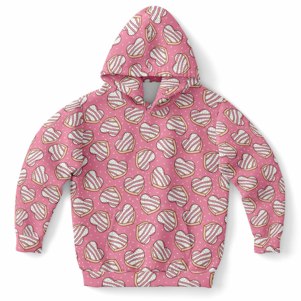 Girls Pink Heart Cookie Hoodie – Ultra Comfy & Stretchy, Cozy Fleece or Lightweight Sports Fabric, Double-Layer Hood & Kangaroo Pocket
