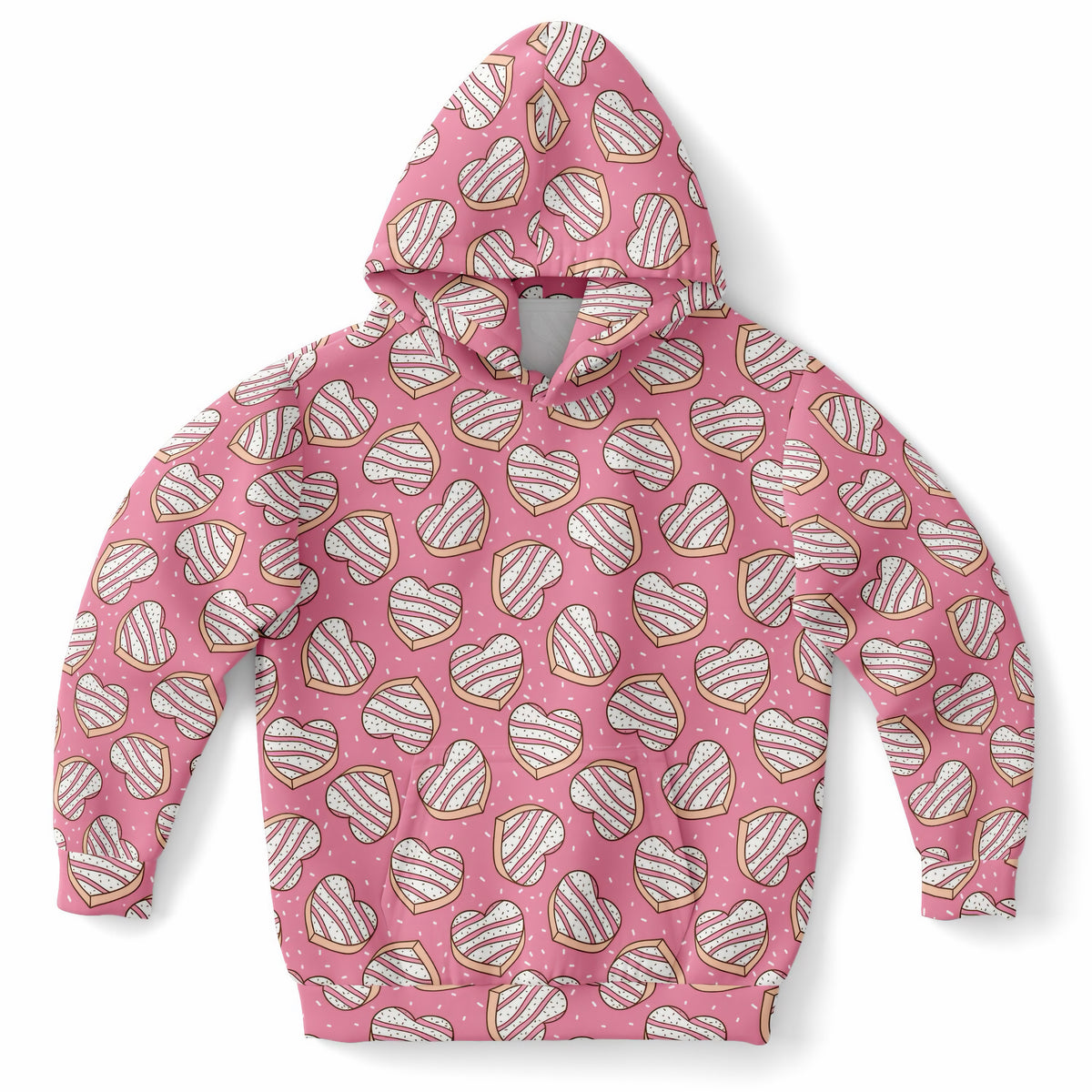 Girls Pink Heart Cookie Hoodie – Ultra Comfy & Stretchy, Cozy Fleece or Lightweight Sports Fabric, Double-Layer Hood & Kangaroo Pocket