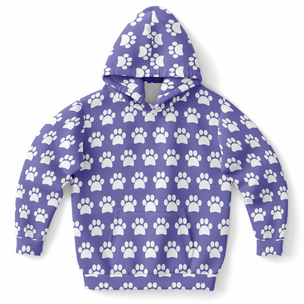 Girls Purple Paw Print Hoodie – Ultra Comfy & Stretchy, Cozy Fleece or Lightweight Sports Fabric, Double-Layer Hood & Kangaroo Pocket
