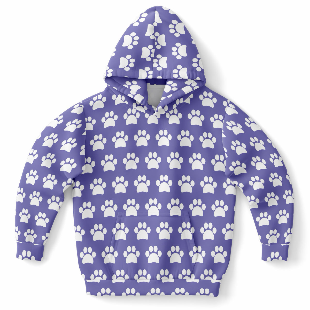 Girls Purple Paw Print Hoodie – Ultra Comfy & Stretchy, Cozy Fleece or Lightweight Sports Fabric, Double-Layer Hood & Kangaroo Pocket